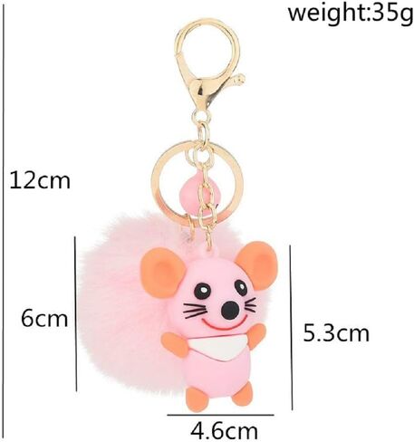 Cartoon Mouse Key Chain with Fluffy Fur Pom Pom in Saudi Arabia