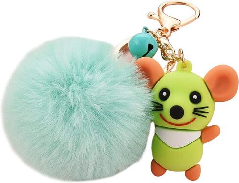 Cartoon Mouse Key Chain with Fluffy Fur Pom Pom in Saudi Arabia