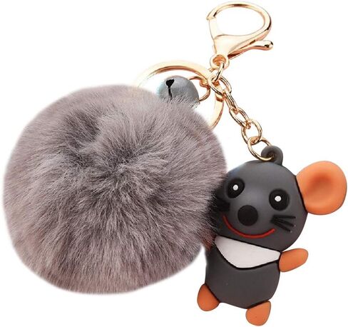 Cartoon Mouse Key Chain with Fluffy Fur Pom Pom in Saudi Arabia