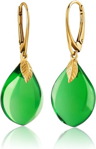 Green Earrings for Women - Lightweight Edgy Semi-Precious Stone Jewelry for Ladies, Gold Plated Silver Leaf Fitting and Closure, Caribbean Green Amber Dangle Women's Earrings in Saudi Arabia