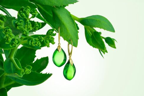Green Earrings for Women - Lightweight Edgy Semi-Precious Stone Jewelry for Ladies, Gold Plated Silver Leaf Fitting and Closure, Caribbean Green Amber Dangle Women's Earrings in Saudi Arabia