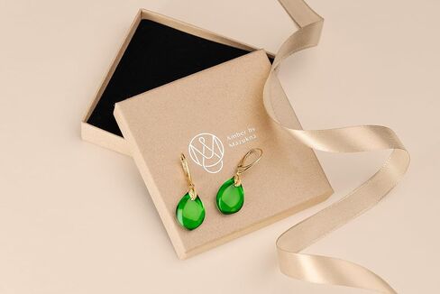 Green Earrings for Women - Lightweight Edgy Semi-Precious Stone Jewelry for Ladies, Gold Plated Silver Leaf Fitting and Closure, Caribbean Green Amber Dangle Women's Earrings in Saudi Arabia