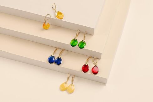 Green Earrings for Women - Lightweight Edgy Semi-Precious Stone Jewelry for Ladies, Gold Plated Silver Leaf Fitting and Closure, Caribbean Green Amber Dangle Women's Earrings in Saudi Arabia