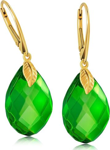 Green Earrings for Women - Lightweight Edgy Semi-Precious Stone Jewelry for Ladies, Gold Plated Silver Leaf Fitting and Closure, Caribbean Green Amber Dangle Women's Earrings in Saudi Arabia
