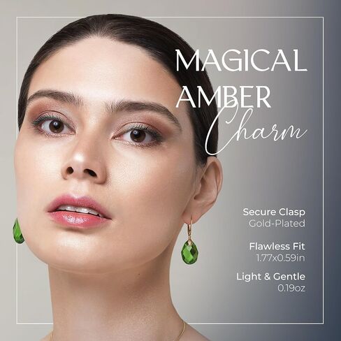 Green Earrings for Women - Lightweight Edgy Semi-Precious Stone Jewelry for Ladies, Gold Plated Silver Leaf Fitting and Closure, Caribbean Green Amber Dangle Women's Earrings in Saudi Arabia