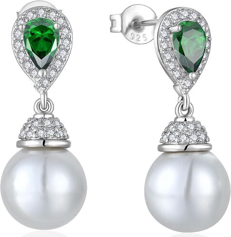 Women's Pearl Wedding Earrings 925 Sterling Silver Mother of Pearl Dangle Earrings with Cubic Zirconia Teardrop Bridal Earrings Jewelry for Women in Kuwait