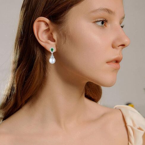 Women's Pearl Wedding Earrings 925 Sterling Silver Mother of Pearl Dangle Earrings with Cubic Zirconia Teardrop Bridal Earrings Jewelry for Women in Kuwait