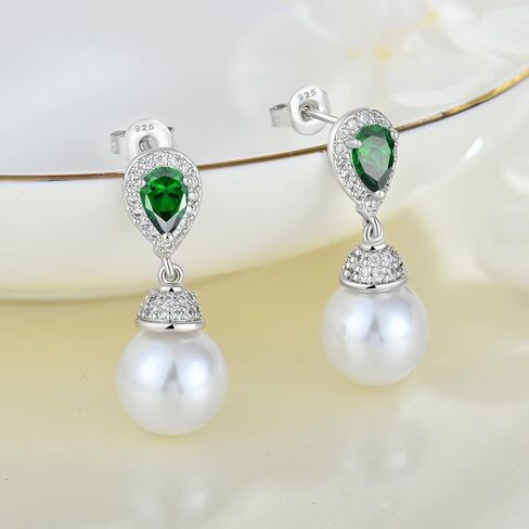 Women's Pearl Wedding Earrings 925 Sterling Silver Mother of Pearl Dangle Earrings with Cubic Zirconia Teardrop Bridal Earrings Jewelry for Women in Kuwait