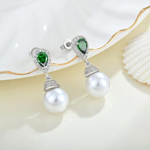 Women's Pearl Wedding Earrings 925 Sterling Silver Mother of Pearl Dangle Earrings with Cubic Zirconia Teardrop Bridal Earrings Jewelry for Women in Kuwait