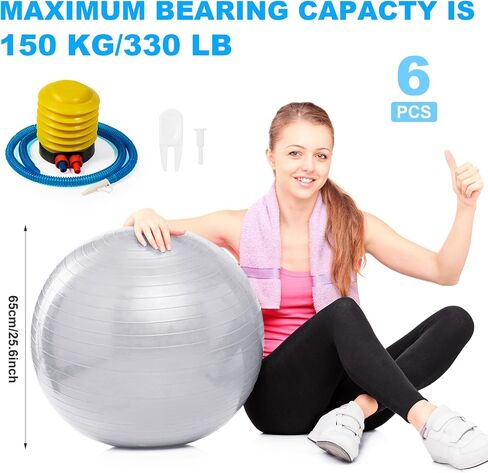 Jexine 6 Pcs Yoga Ball Exercise Ball PVC Stability Balance Yoga Ball Chair Quick Pump for Physical Workout Pregnancy Home Office Gym Equipment in Saudi Arabia