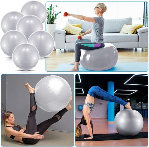 Jexine 6 Pcs Yoga Ball Exercise Ball PVC Stability Balance Yoga Ball Chair Quick Pump for Physical Workout Pregnancy Home Office Gym Equipment in Saudi Arabia