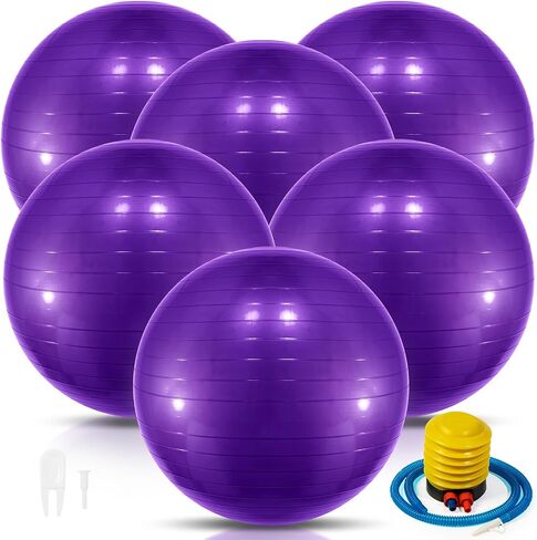 Jexine 6 Pcs Yoga Ball Exercise Ball PVC Stability Balance Yoga Ball Chair Quick Pump for Physical Workout Pregnancy Home Office Gym Equipment in Saudi Arabia