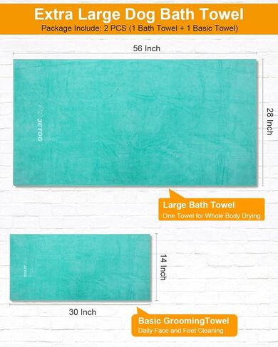 2-PCS Fast Drying Dog Towels - 56 x 28 Inch Ultra Soft & Absorbent Large Dog Towel with 30 x 14 Inch Daily Use Paw Towel - 100% Microfiber Pet Bath Grooming Towels for Dogs Cats, Gray in Saudi Arabia