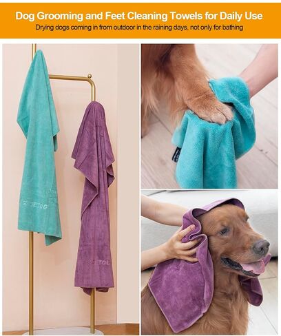 2-PCS Fast Drying Dog Towels - 56 x 28 Inch Ultra Soft & Absorbent Large Dog Towel with 30 x 14 Inch Daily Use Paw Towel - 100% Microfiber Pet Bath Grooming Towels for Dogs Cats, Gray in Saudi Arabia