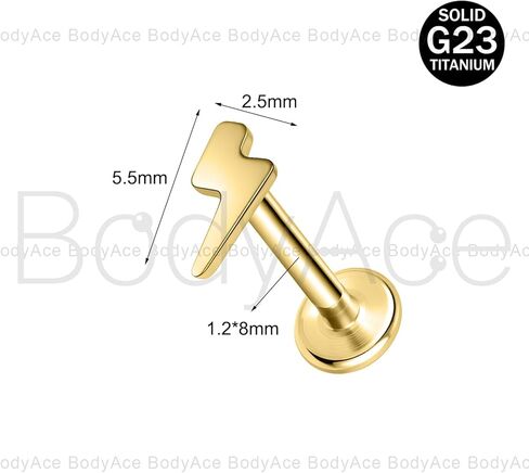 BodyAce Gold F136 Titanium Body Piercing Studs, Internally Threaded Flat Back Cartilage Earring Studs with Piercing Taper, 16G Labret Lip Ring Conch Tragus Stud in Kuwait