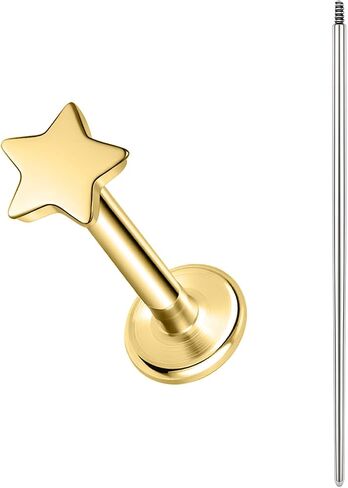 مسامير ثقب الجسم من BodyAce Gold F136 من التيتانيوم، أقراط غضروفية مسطحة الظهر ملولبة داخليًا مع ثقب مدبب، مسمار حلقي للشفاه 16 جرام من لابريت in Kuwait