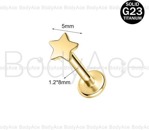 مسامير ثقب الجسم من BodyAce Gold F136 من التيتانيوم، أقراط غضروفية مسطحة الظهر ملولبة داخليًا مع ثقب مدبب، مسمار حلقي للشفاه 16 جرام من لابريت in Kuwait