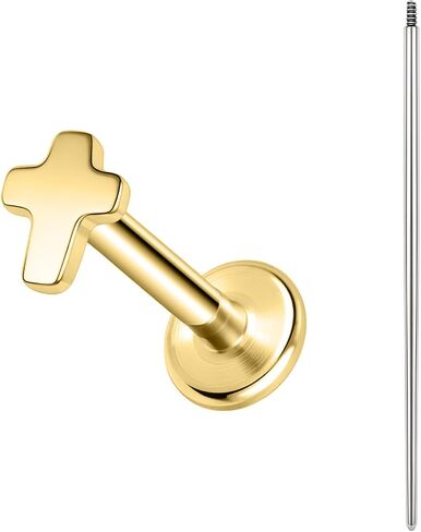 مسامير ثقب الجسم من BodyAce Gold F136 من التيتانيوم، أقراط غضروفية مسطحة الظهر ملولبة داخليًا مع ثقب مدبب، مسمار حلقي للشفاه 16 جرام من لابريت in Kuwait