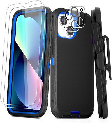 for iPhone 13 Pro Max Case 6.7" with 2 Pack Tempered Glass Screen Protector, Heavy Duty Shockproof Military Grade Drop Protective Upgraded Full Body Rugged Dust-Proof Cover(RedBlack) in Saudi Arabia