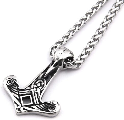 نورس فايكنغ رافين الجمجمة قلادة الفولاذ المقاوم للصدأ ثور المطرقة Mjolnir مجوهرات للرجال النساء، فايكنغ اللحية الخرز هدية in Kuwait