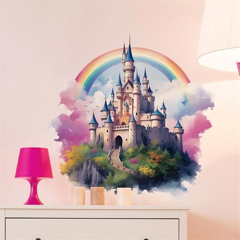 WAFT YEARN Vinyl Removable Cartoon Castle Rainbow Cloud Wall Decals Wall Stickers Room Decor for Nursery School Classroom Bedroom Bathroom Boys Girls Room Playroom Home Decor 18.1 in by 22.4 in in Saudi Arabia