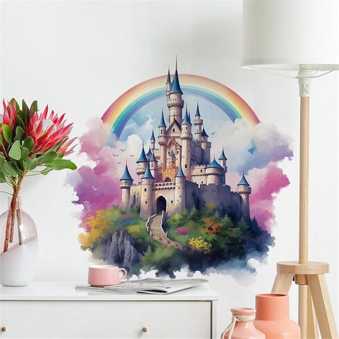WAFT YEARN Vinyl Removable Cartoon Castle Rainbow Cloud Wall Decals Wall Stickers Room Decor for Nursery School Classroom Bedroom Bathroom Boys Girls Room Playroom Home Decor 18.1 in by 22.4 in in Saudi Arabia