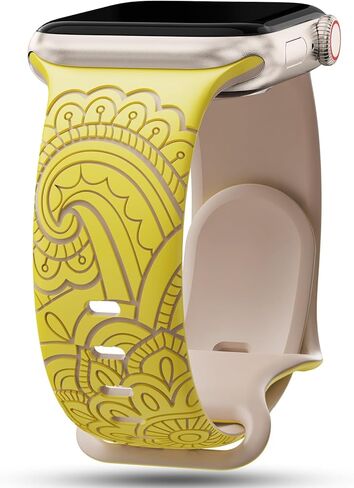 Floral Engraved Band Compatible with Apple Watch Band for Women 40mm 38mm 41mm 44mm 45mm 49mm, Boho Strap for iWatch Series 9 Ultra SE 8 7 6 5 4 3 2 1 in Kuwait