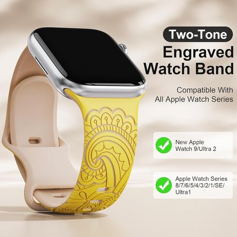 Floral Engraved Band Compatible with Apple Watch Band for Women 40mm 38mm 41mm 44mm 45mm 49mm, Boho Strap for iWatch Series 9 Ultra SE 8 7 6 5 4 3 2 1 in Kuwait