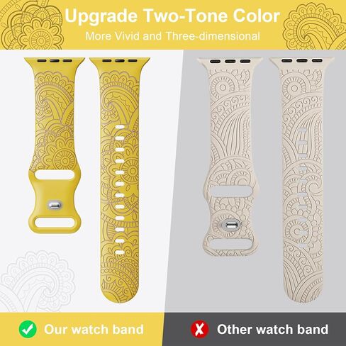 Floral Engraved Band Compatible with Apple Watch Band for Women 40mm 38mm 41mm 44mm 45mm 49mm, Boho Strap for iWatch Series 9 Ultra SE 8 7 6 5 4 3 2 1 in Kuwait