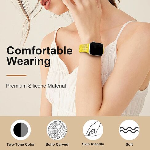 Floral Engraved Band Compatible with Apple Watch Band for Women 40mm 38mm 41mm 44mm 45mm 49mm, Boho Strap for iWatch Series 9 Ultra SE 8 7 6 5 4 3 2 1 in Kuwait