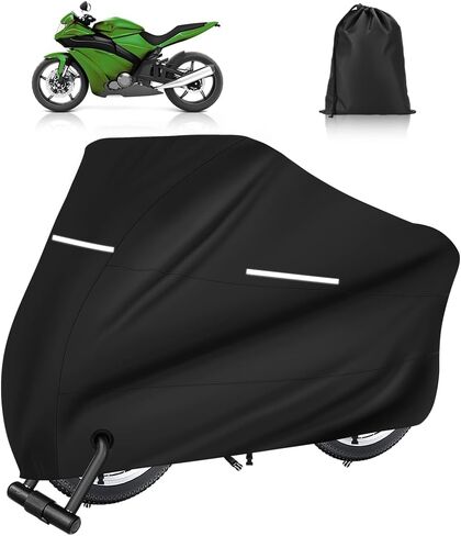 غطاء دراجة نارية، غطاء دراجة نارية عالمي عالي التحمل مقاوم للماء في الهواء الطلق مع فتحات قفل وحقيبة تخزين، حماية من أشعة الشمس فوق البنفسجية، مقاوم للغبار والثلج، متين، يناسب حتى 96.5 بوصة غطاء مركبة للدراجات النارية in Kuwait