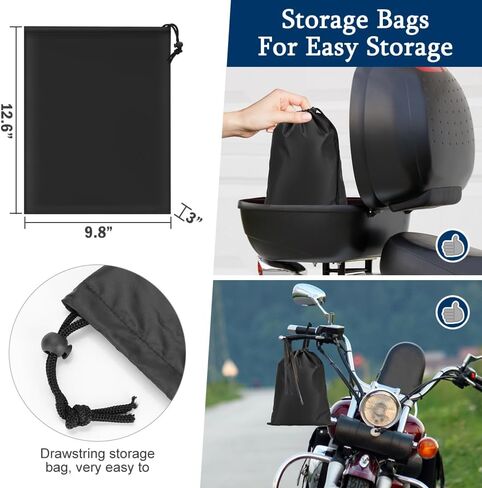 غطاء دراجة نارية، غطاء دراجة نارية عالمي عالي التحمل مقاوم للماء في الهواء الطلق مع فتحات قفل وحقيبة تخزين، حماية من أشعة الشمس فوق البنفسجية، مقاوم للغبار والثلج، متين، يناسب حتى 96.5 بوصة غطاء مركبة للدراجات النارية in Kuwait