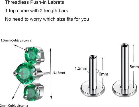 16G Flat back Earring Stud ASTM F136 Titanium 6mm 8mm Push In Fit Threadless Dainty Cartilage Piercing Jewelry for Women for Tragus Helix Rook Conch Lobe Lip in Saudi Arabia