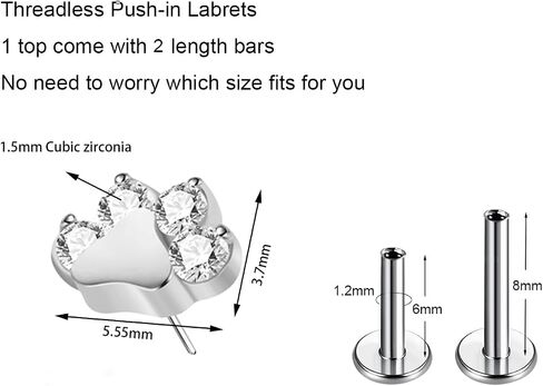 16G Flat back Earring Stud ASTM F136 Titanium 6mm 8mm Push In Fit Threadless Dainty Cartilage Piercing Jewelry for Women for Tragus Helix Rook Conch Lobe Lip in Saudi Arabia