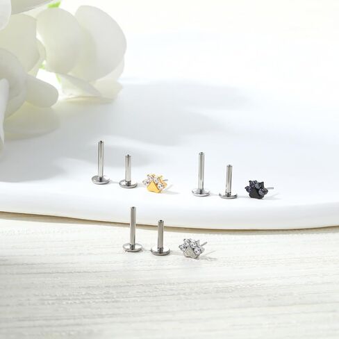 16G Flat back Earring Stud ASTM F136 Titanium 6mm 8mm Push In Fit Threadless Dainty Cartilage Piercing Jewelry for Women for Tragus Helix Rook Conch Lobe Lip in Saudi Arabia