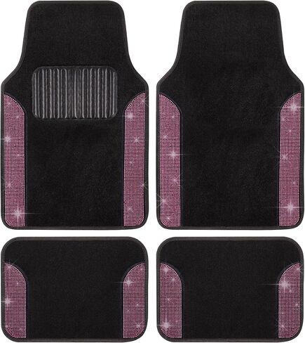 Diamond Bling Car Mats 4-Piece Set, Shiny Rhinestone Crystal Carpet Car Floor Mats, Two-Tone Floor Mats for Cars, Cute Automotive Floor Mats for Women (Black) in Saudi Arabia