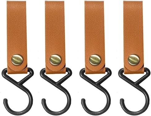 Multipurpose Leather S Hooks for Hanging - Kitchen Organization, Utensils Hanger, Camping Gear Organizer - Pack of 4, Sturdy and Compact, Grey in Saudi Arabia