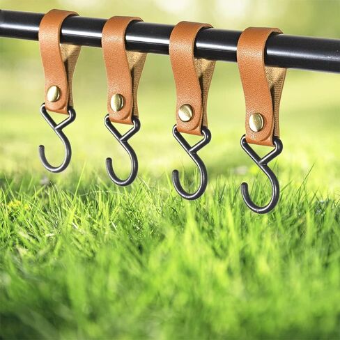 Multipurpose Leather S Hooks for Hanging - Kitchen Organization, Utensils Hanger, Camping Gear Organizer - Pack of 4, Sturdy and Compact, Grey in Saudi Arabia