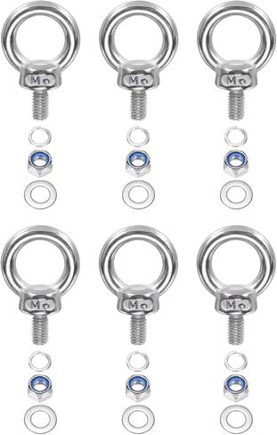 PATIKIL M8 x 13mm Lifting Shoulder Eye Bolt, 6Pcs 304 Stainless Steel Lifting Ring Threaded Eyebolt with Nuts Washers for Hanging Hammocks Articles in Saudi Arabia