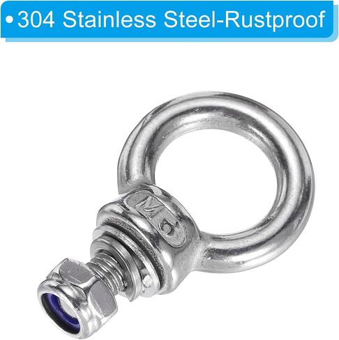 PATIKIL M8 x 13mm Lifting Shoulder Eye Bolt, 6Pcs 304 Stainless Steel Lifting Ring Threaded Eyebolt with Nuts Washers for Hanging Hammocks Articles in Saudi Arabia