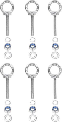 PATIKIL M8 x 13mm Lifting Shoulder Eye Bolt, 6Pcs 304 Stainless Steel Lifting Ring Threaded Eyebolt with Nuts Washers for Hanging Hammocks Articles in Saudi Arabia