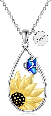 Sunflower Teardrop Necklace with Blue Butterfly Sterling Silver Sunflower Necklace for Women Teen Girls in Saudi Arabia