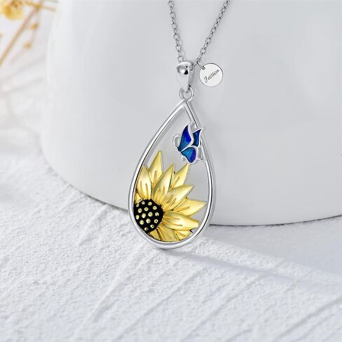 Sunflower Teardrop Necklace with Blue Butterfly Sterling Silver Sunflower Necklace for Women Teen Girls in Saudi Arabia