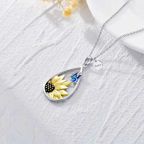 Sunflower Teardrop Necklace with Blue Butterfly Sterling Silver Sunflower Necklace for Women Teen Girls in Saudi Arabia