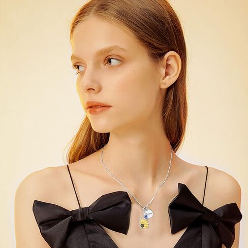 Sunflower Teardrop Necklace with Blue Butterfly Sterling Silver Sunflower Necklace for Women Teen Girls in Saudi Arabia