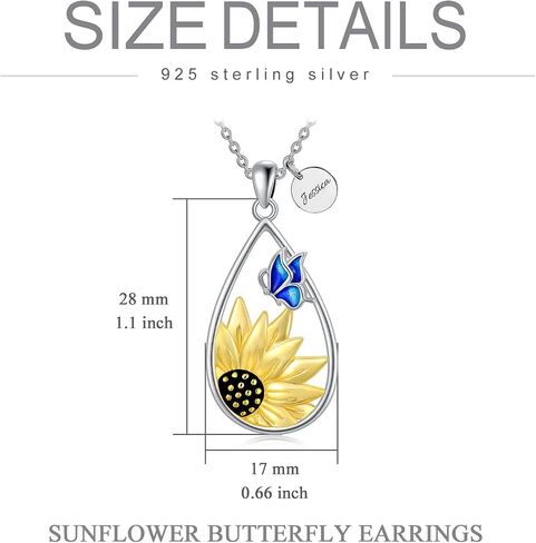 Sunflower Teardrop Necklace with Blue Butterfly Sterling Silver Sunflower Necklace for Women Teen Girls in Saudi Arabia