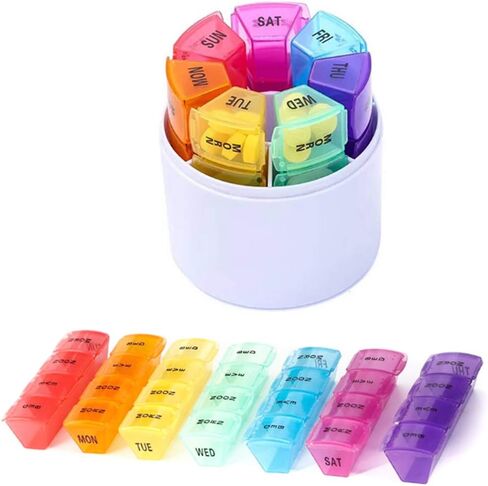 Hoshen Transparent Blue Drawer Type 1 Week Pill Box, 4 Reminders Per Day, Portable Pill Box and 28-Compartment Pill Box, Suitable for Carrying Medicines, Vitamins and Fish Oil Supplements in Saudi Arabia