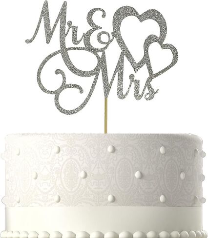 Silver Glitter Mr & Mrs Cake Topper for Bride and Groom Sign Wedding, Engagement, Wedding Anniversary Cake Toppers Decorations in Saudi Arabia
