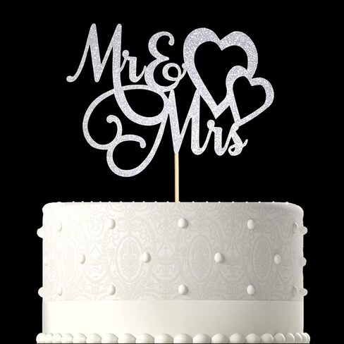 Silver Glitter Mr & Mrs Cake Topper for Bride and Groom Sign Wedding, Engagement, Wedding Anniversary Cake Toppers Decorations in Saudi Arabia