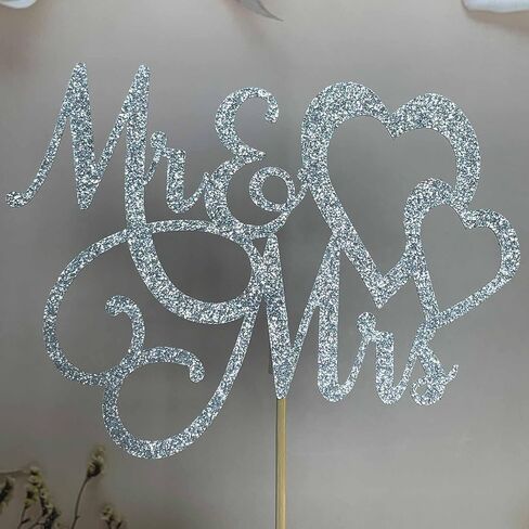 Silver Glitter Mr & Mrs Cake Topper for Bride and Groom Sign Wedding, Engagement, Wedding Anniversary Cake Toppers Decorations in Saudi Arabia